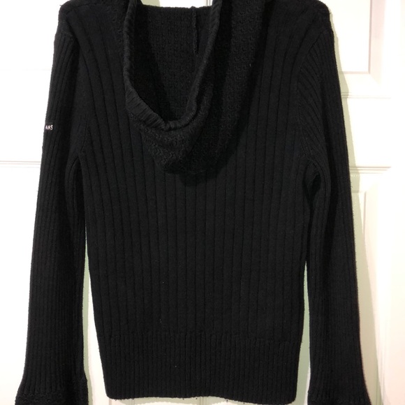 DKNY | BLACK 1/2 ZIP PULLOVER LONG WIDE SLEEVE HOODED SWEATER LARGE - Picture 5 of 7
